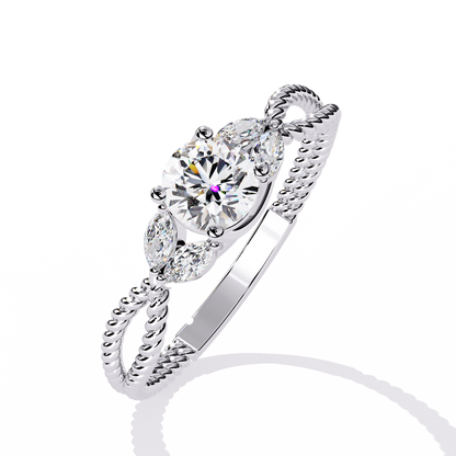 Round Diamond Engagement Ring with Marquise Side Stones