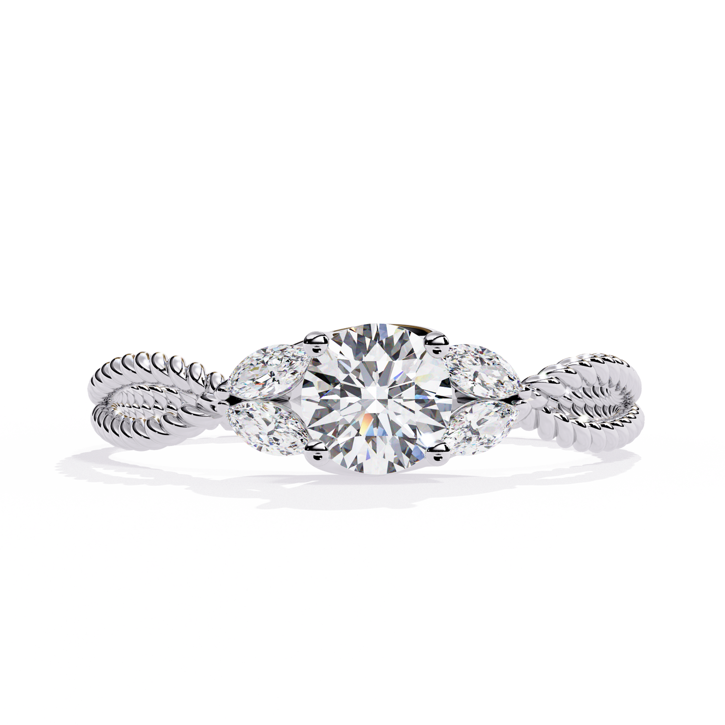 Round Diamond Engagement Ring with Marquise Side Stones