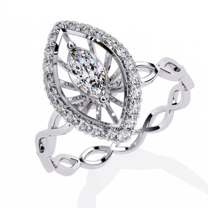 Marquise Diamond Halo Engagement Ring with Infinity Band