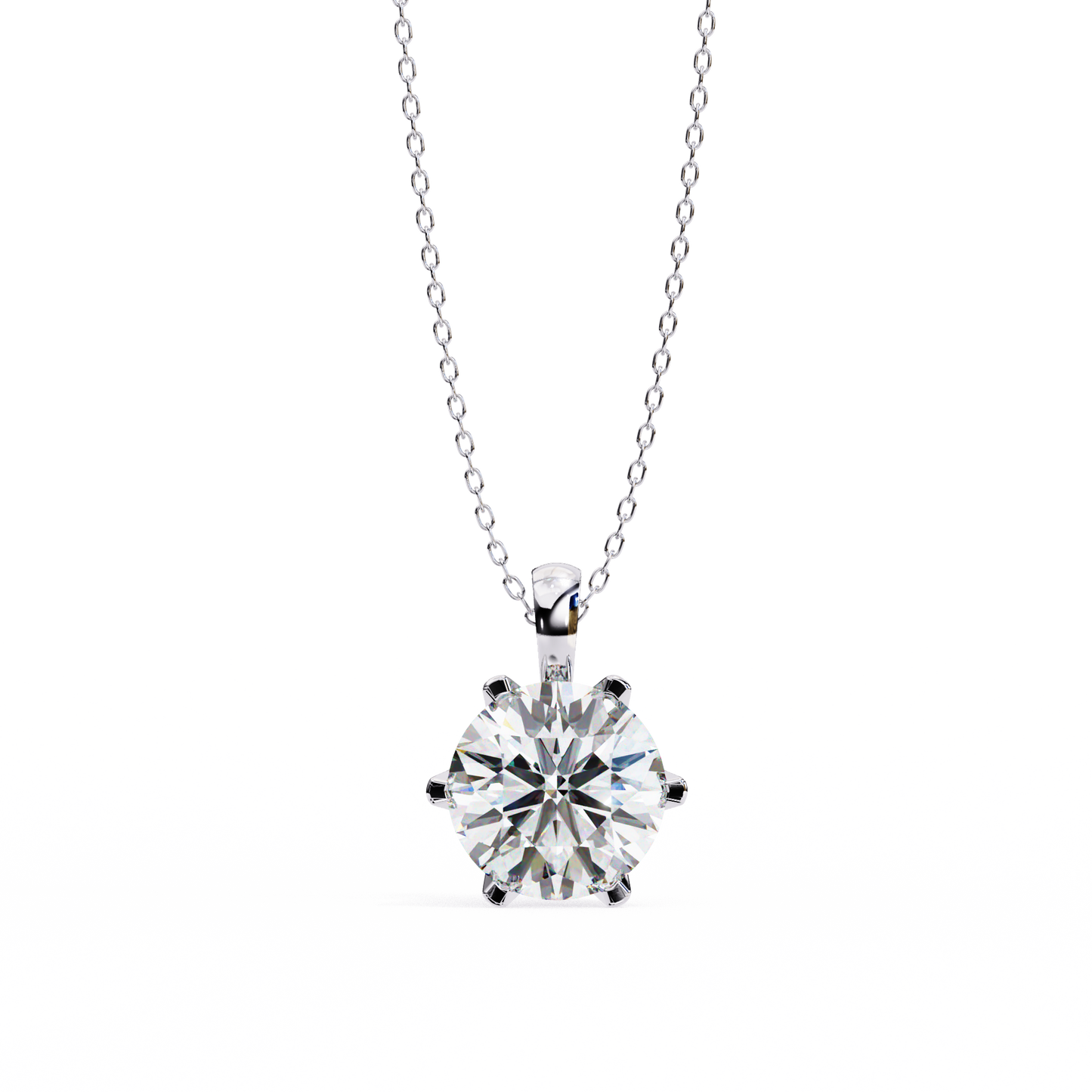 Petal Solitaire Diamond Necklace | 6-Prong Round Pendant