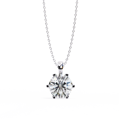 Petal Solitaire Diamond Necklace | 6-Prong Round Pendant