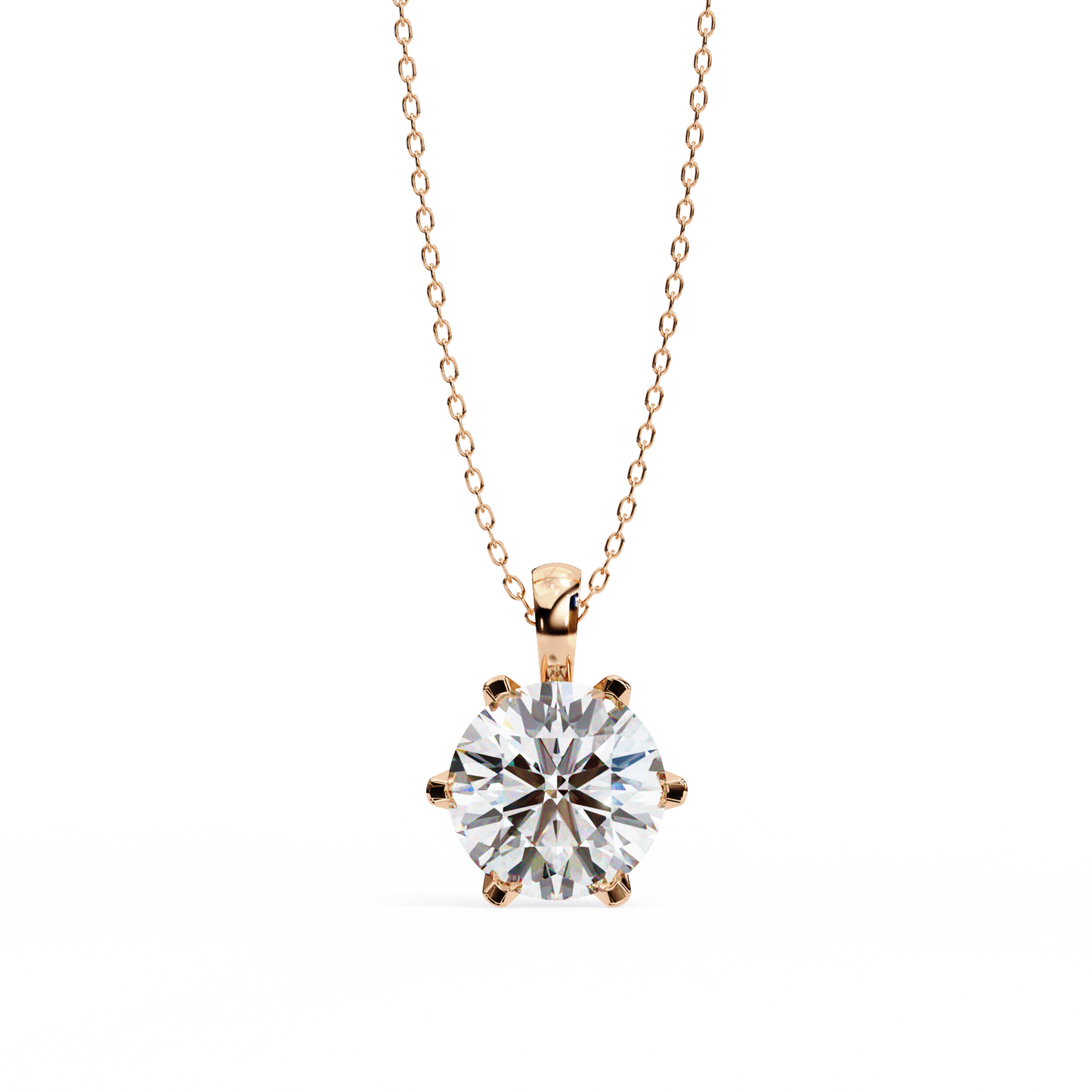 Petal Solitaire Diamond Necklace | 6-Prong Round Pendant