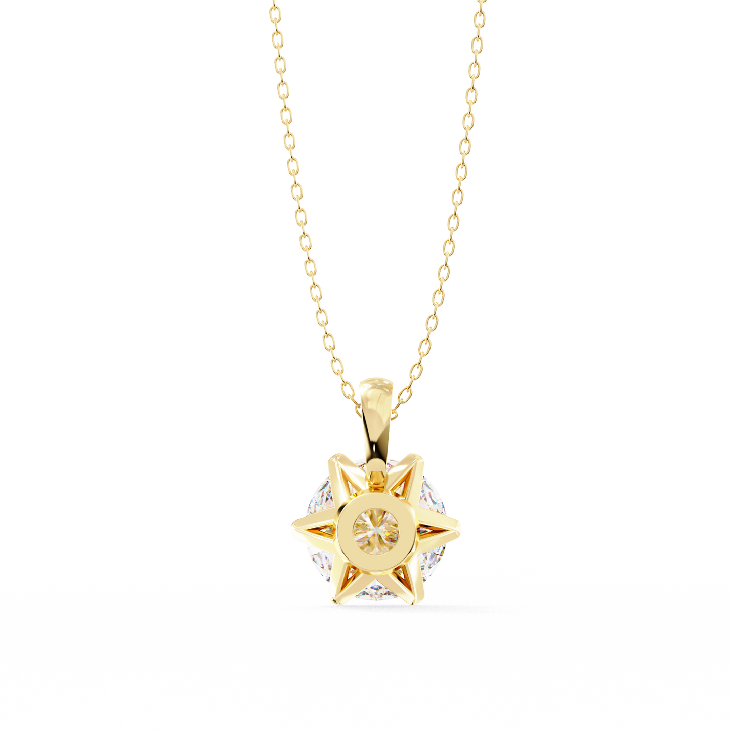 Petal Solitaire Diamond Necklace | 6-Prong Round Pendant
