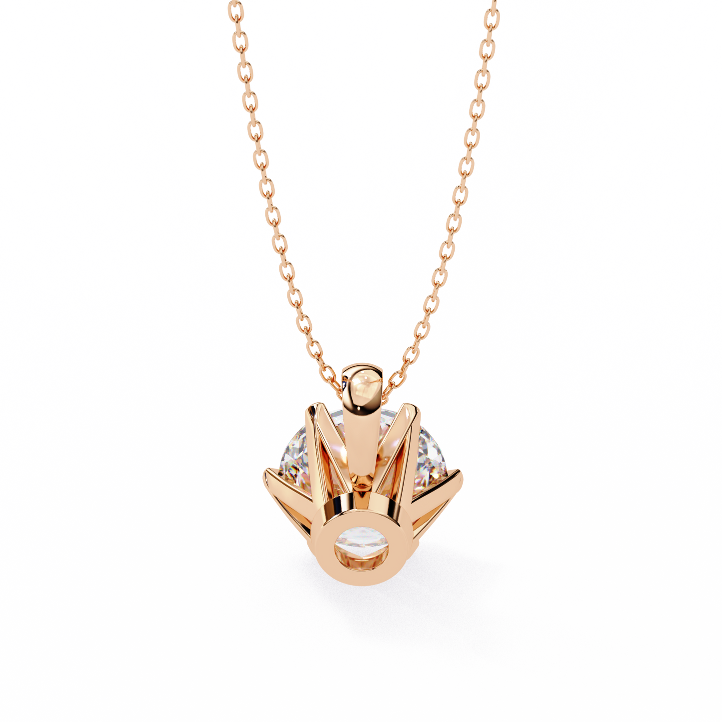 Petal Solitaire Diamond Necklace | 6-Prong Round Pendant
