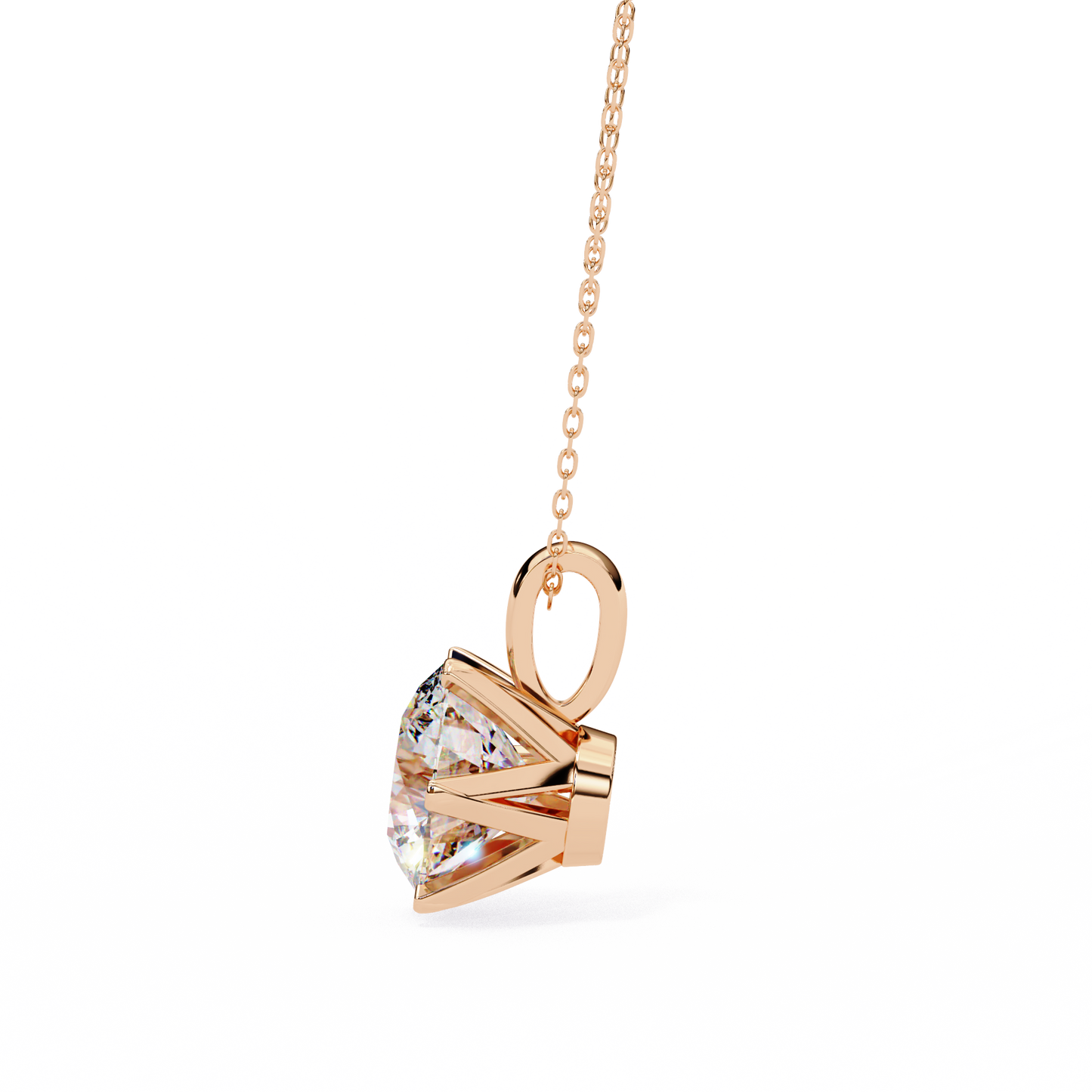 Petal Solitaire Diamond Necklace | 6-Prong Round Pendant