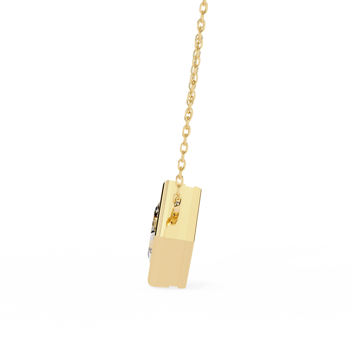 Bezel Set Princess Cut Solitaire Necklace | Floating Square Pendant