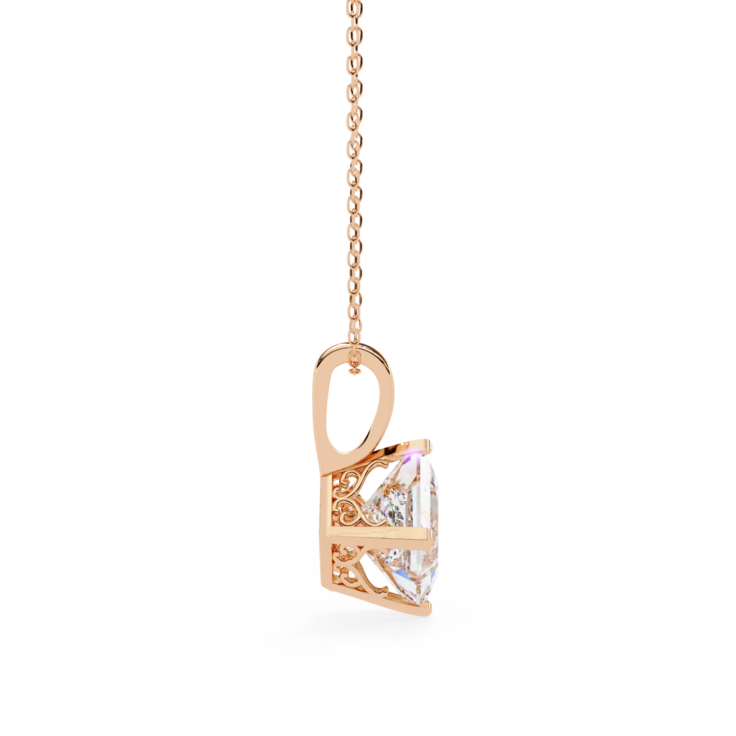 Princess Cut Solitaire Necklace | Square Diamond Pendant for Women