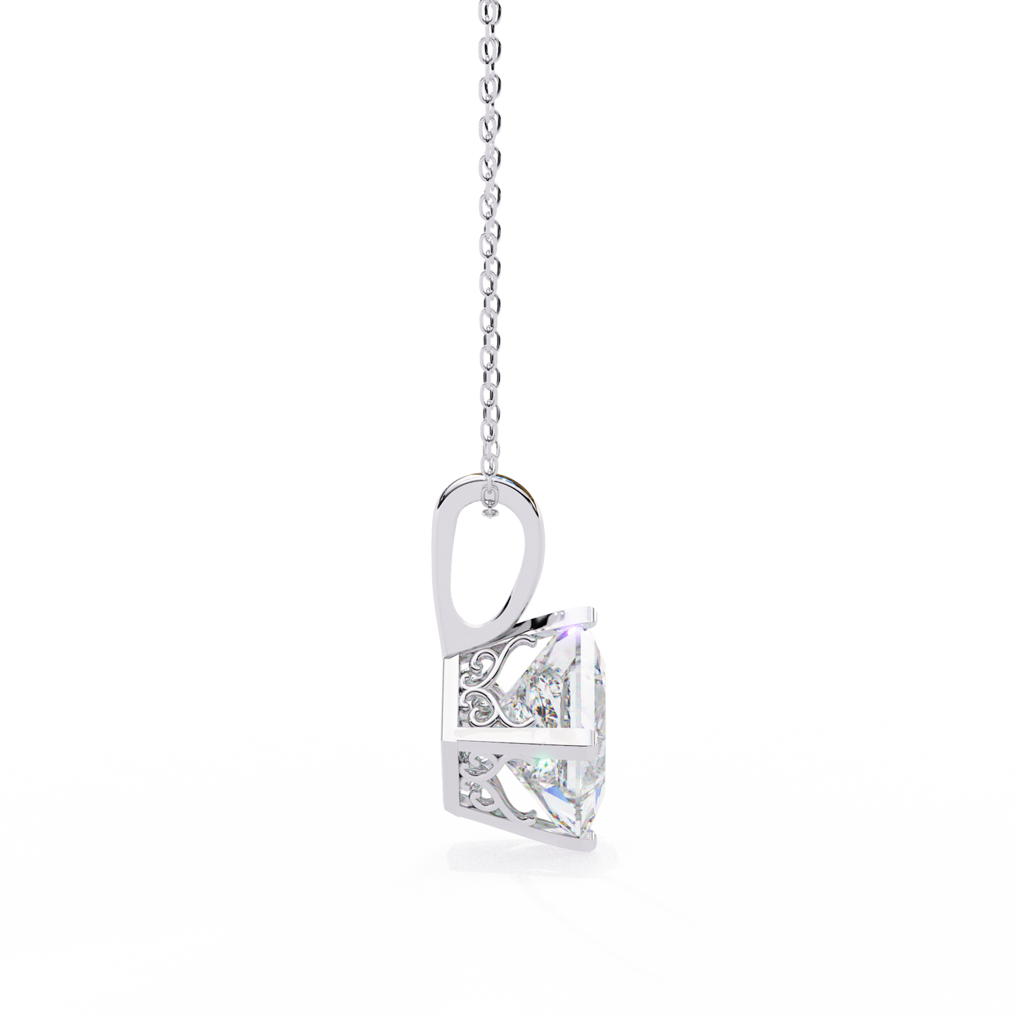 Princess Cut Solitaire Necklace | Square Diamond Pendant for Women