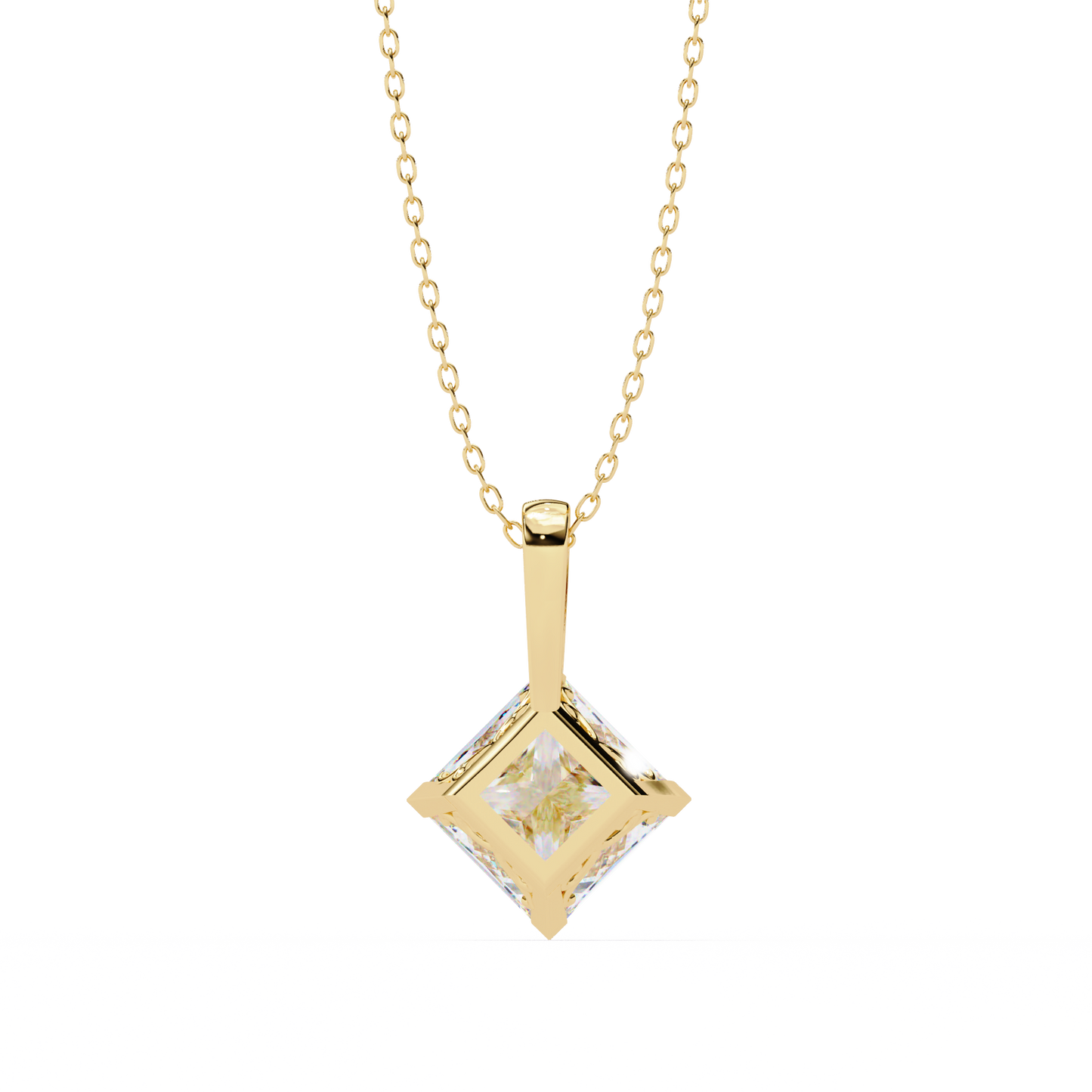 Princess Cut Solitaire Necklace | Square Diamond Pendant for Women