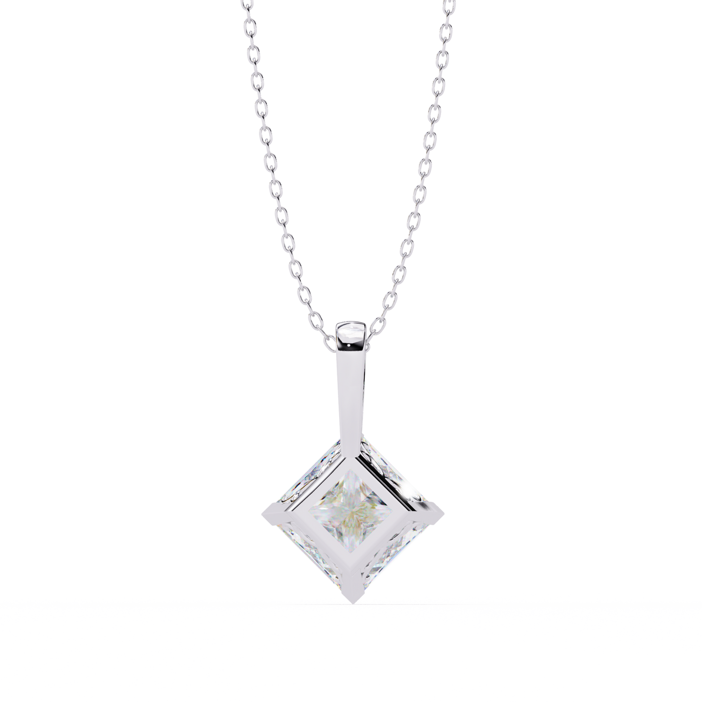 Princess Cut Solitaire Necklace | Square Diamond Pendant for Women