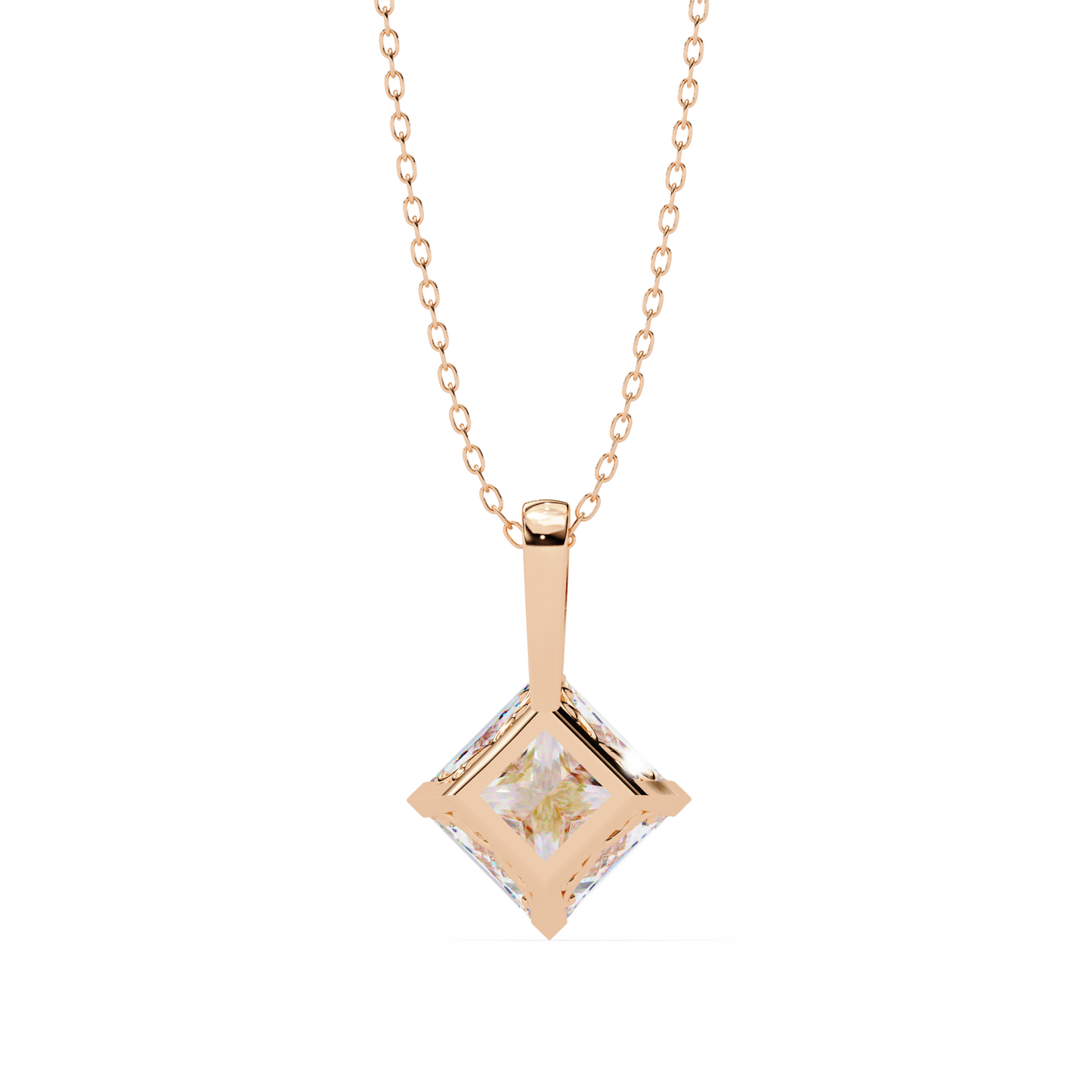 Princess Cut Solitaire Necklace | Square Diamond Pendant for Women