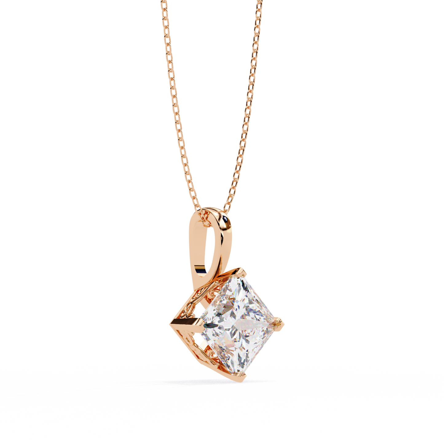 Princess Cut Solitaire Necklace | Square Diamond Pendant for Women