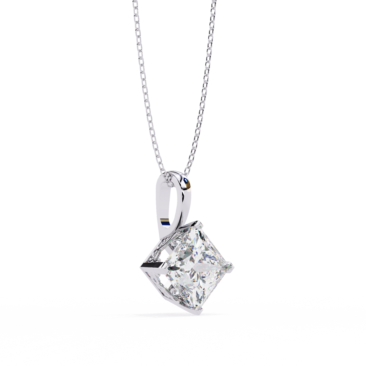 Princess Cut Solitaire Necklace | Square Diamond Pendant for Women