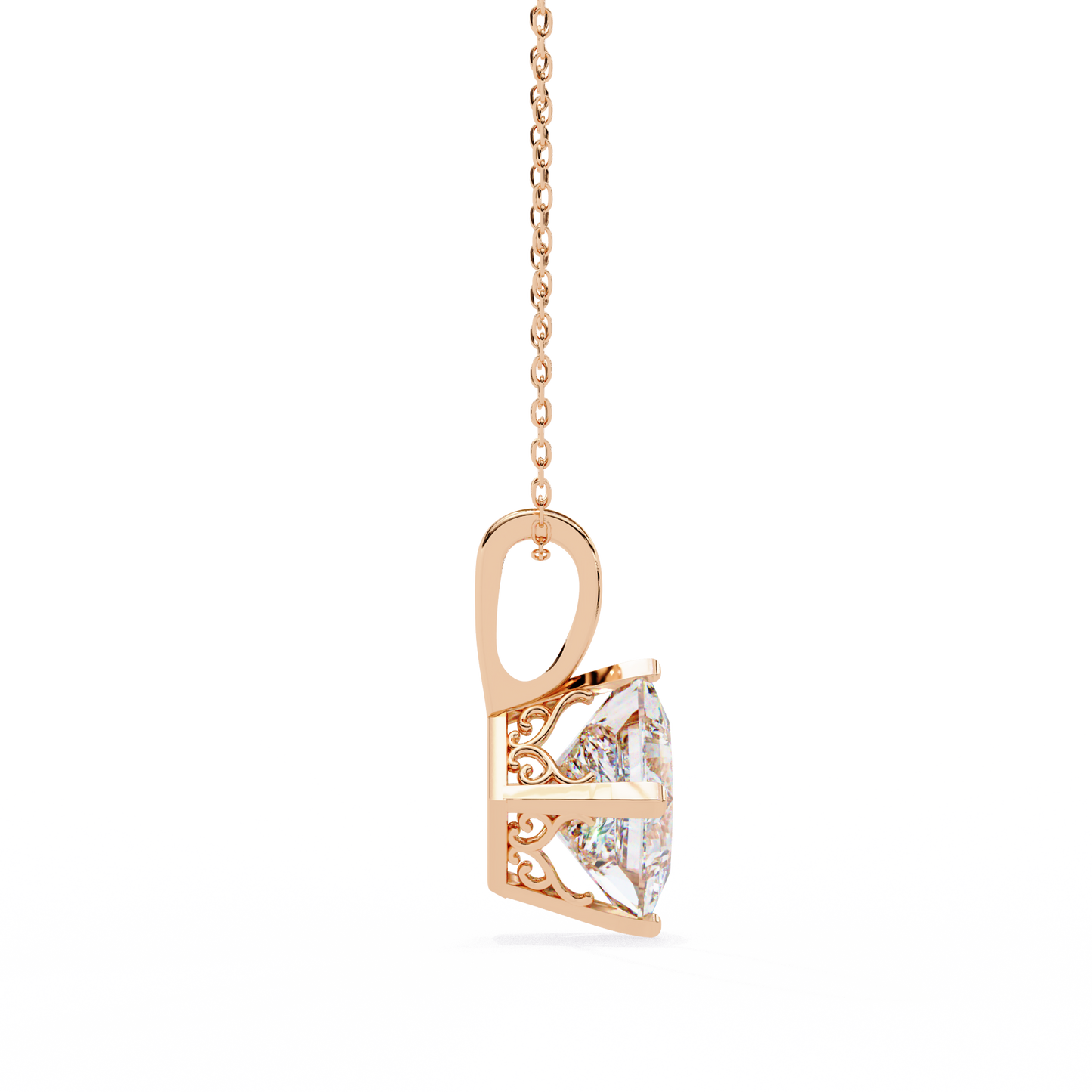 Princess Cut Solitaire Necklace | Square Diamond Pendant for Women