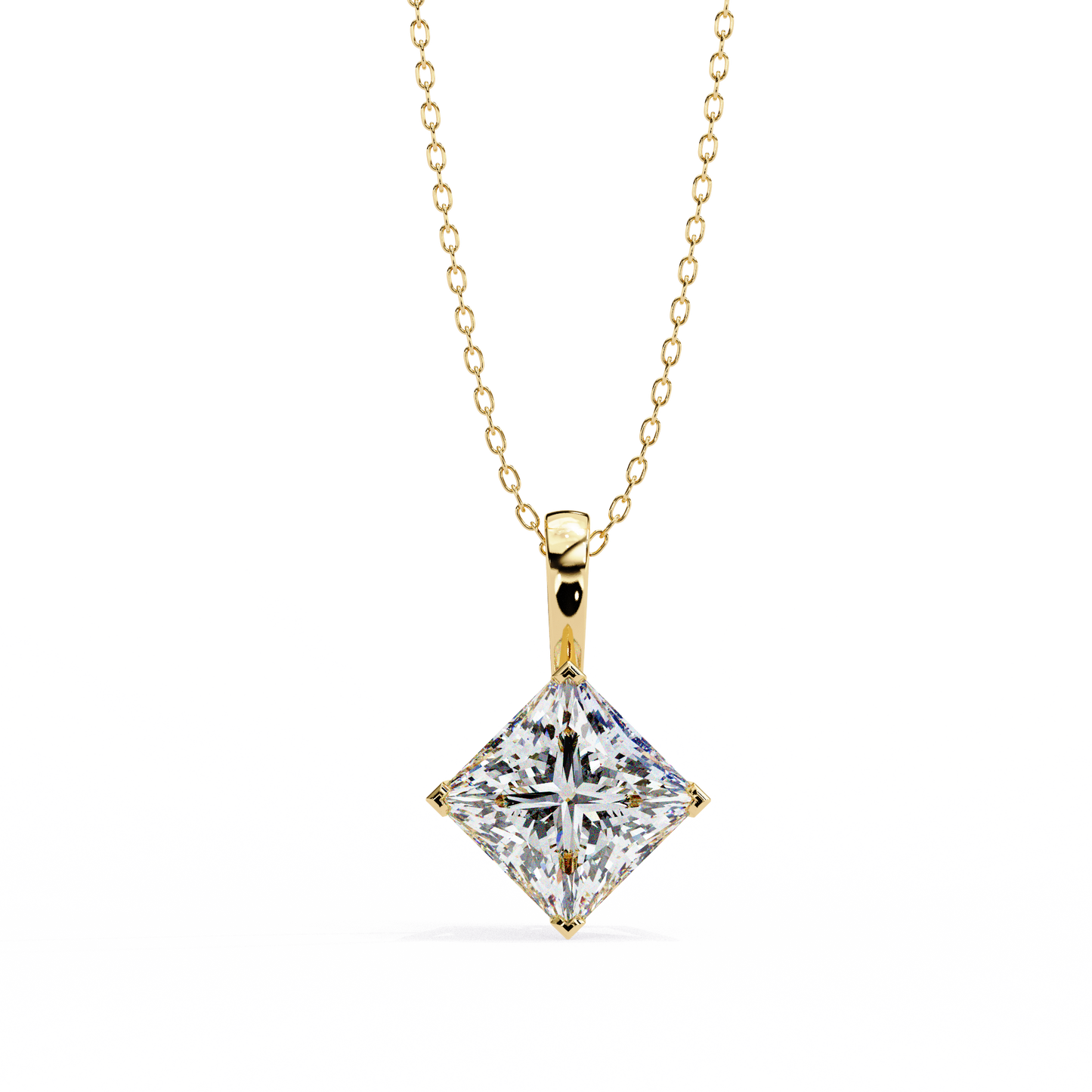 Princess Cut Solitaire Necklace | Square Diamond Pendant for Women
