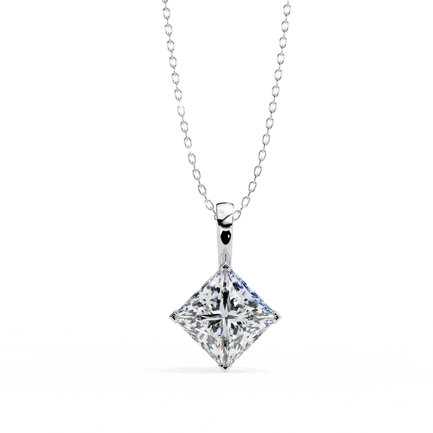 Princess Cut Solitaire Necklace | Square Diamond Pendant for Women
