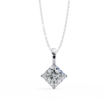 Princess Cut Solitaire Necklace | Square Diamond Pendant for Women