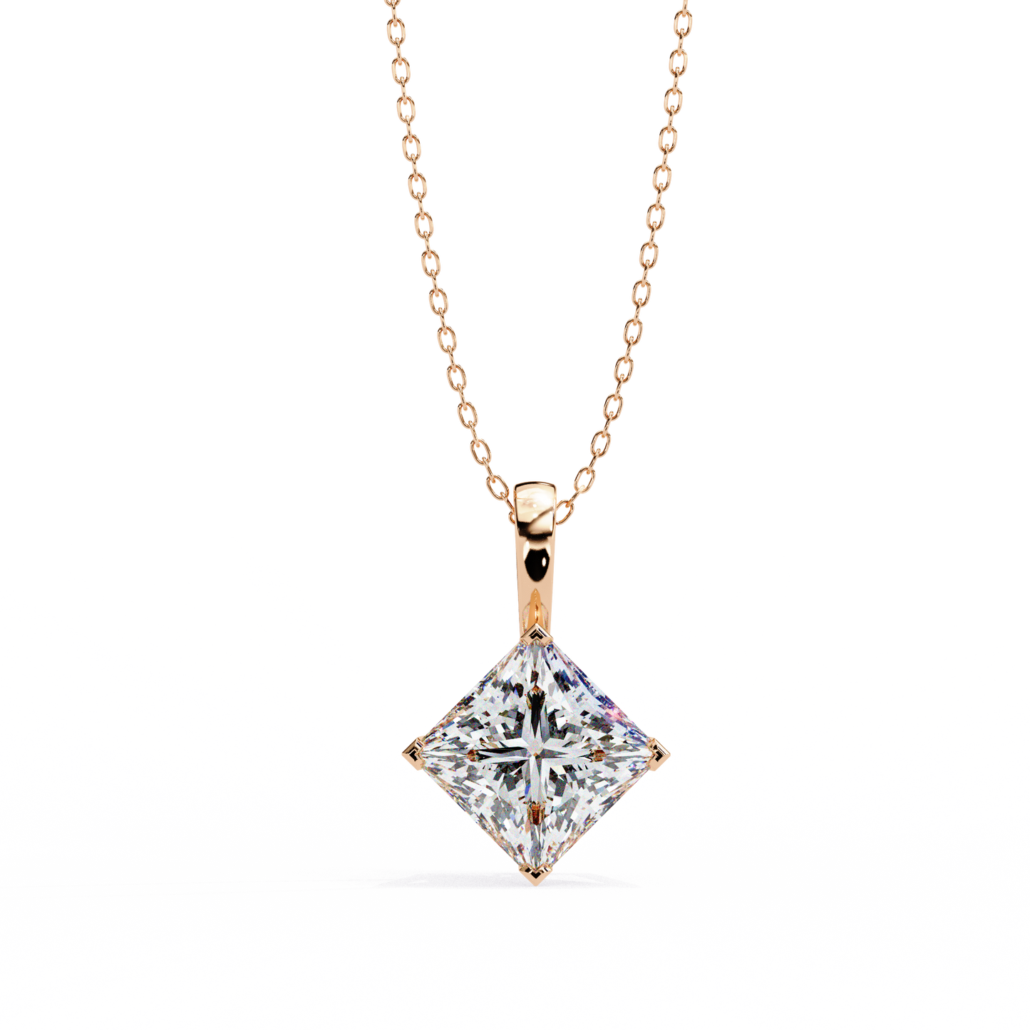 Princess Cut Solitaire Necklace | Square Diamond Pendant for Women