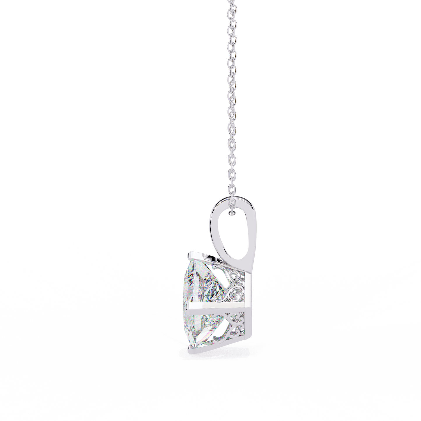 Princess Cut Solitaire Necklace | Square Diamond Pendant for Women
