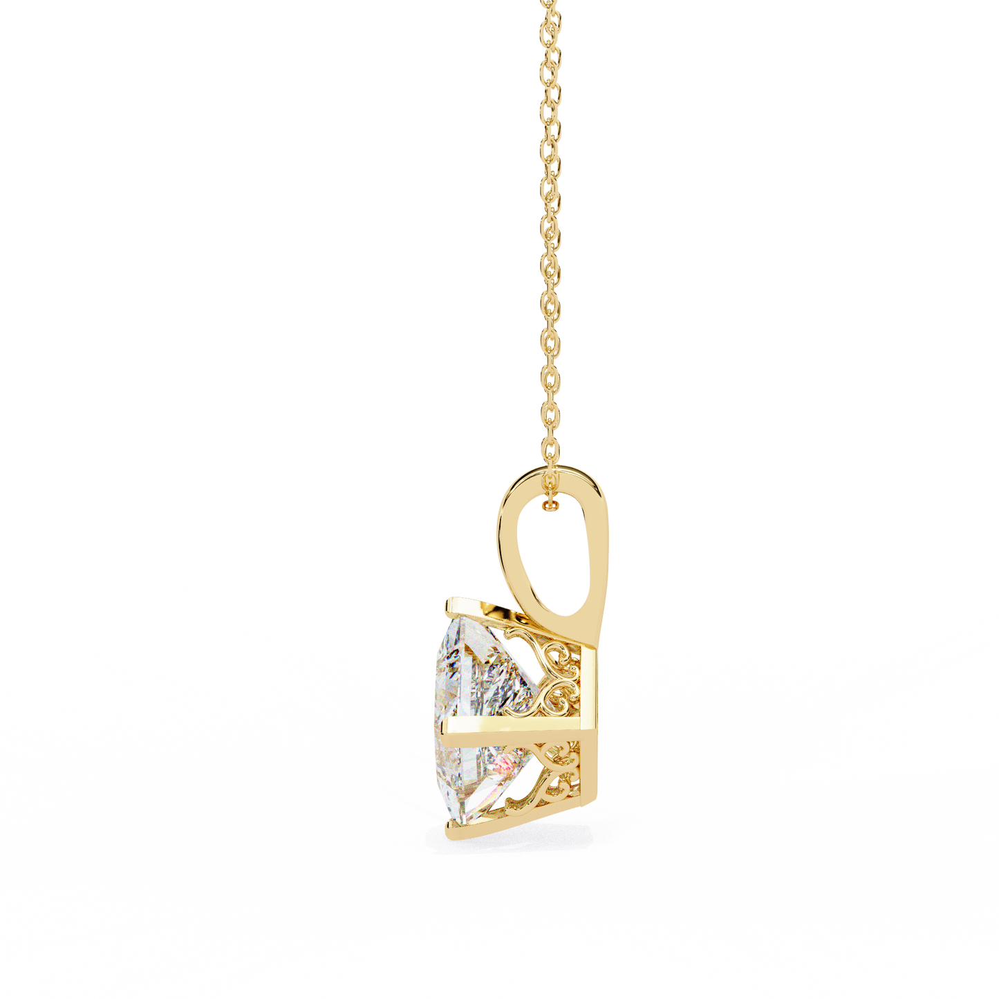 Princess Cut Solitaire Necklace | Square Diamond Pendant for Women