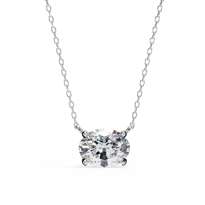 East-West Oval Solitaire Necklace | Modern Floating Pendant