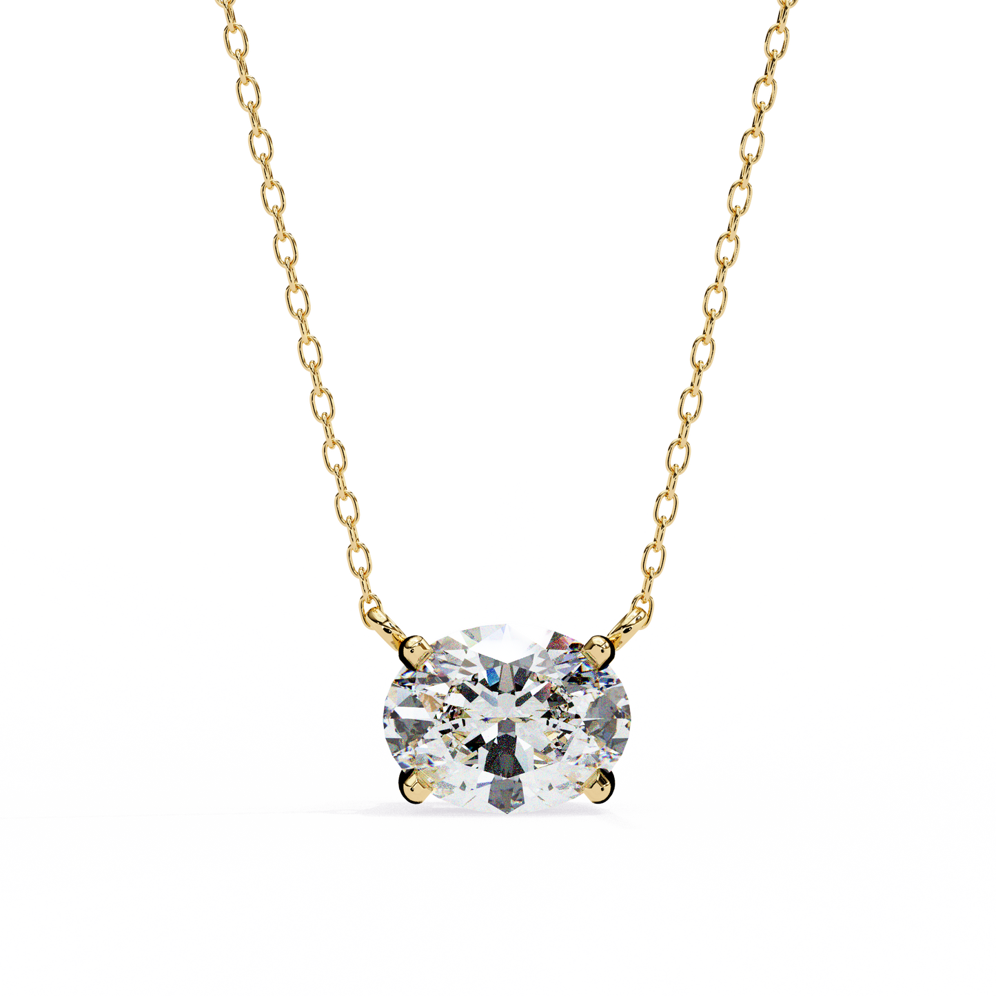 East-West Oval Solitaire Necklace | Modern Floating Pendant