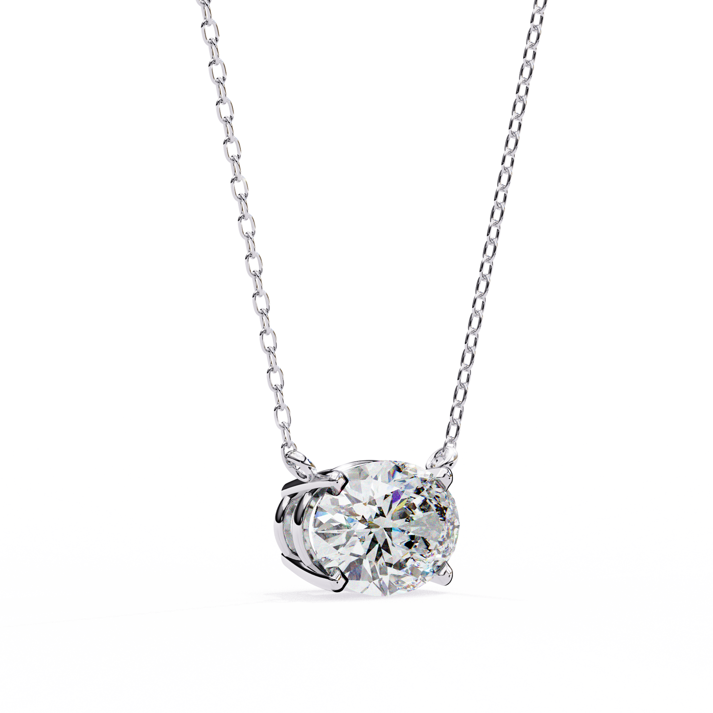East-West Oval Solitaire Necklace | Modern Floating Pendant