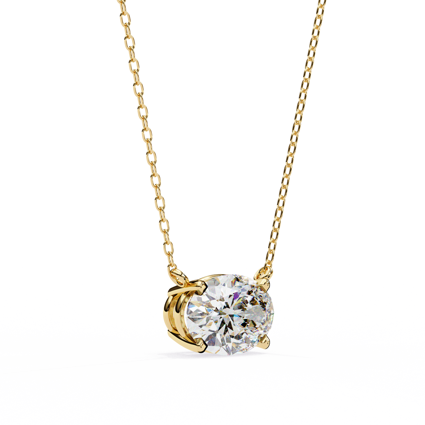 East-West Oval Solitaire Necklace | Modern Floating Pendant
