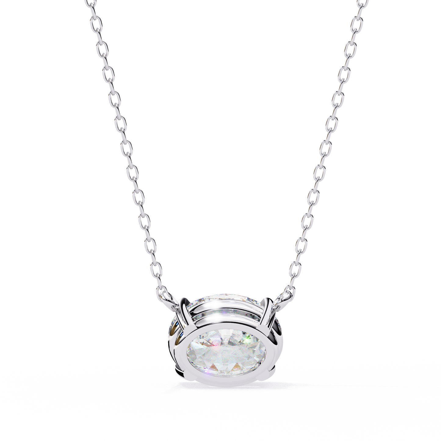 East-West Oval Solitaire Necklace | Modern Floating Pendant