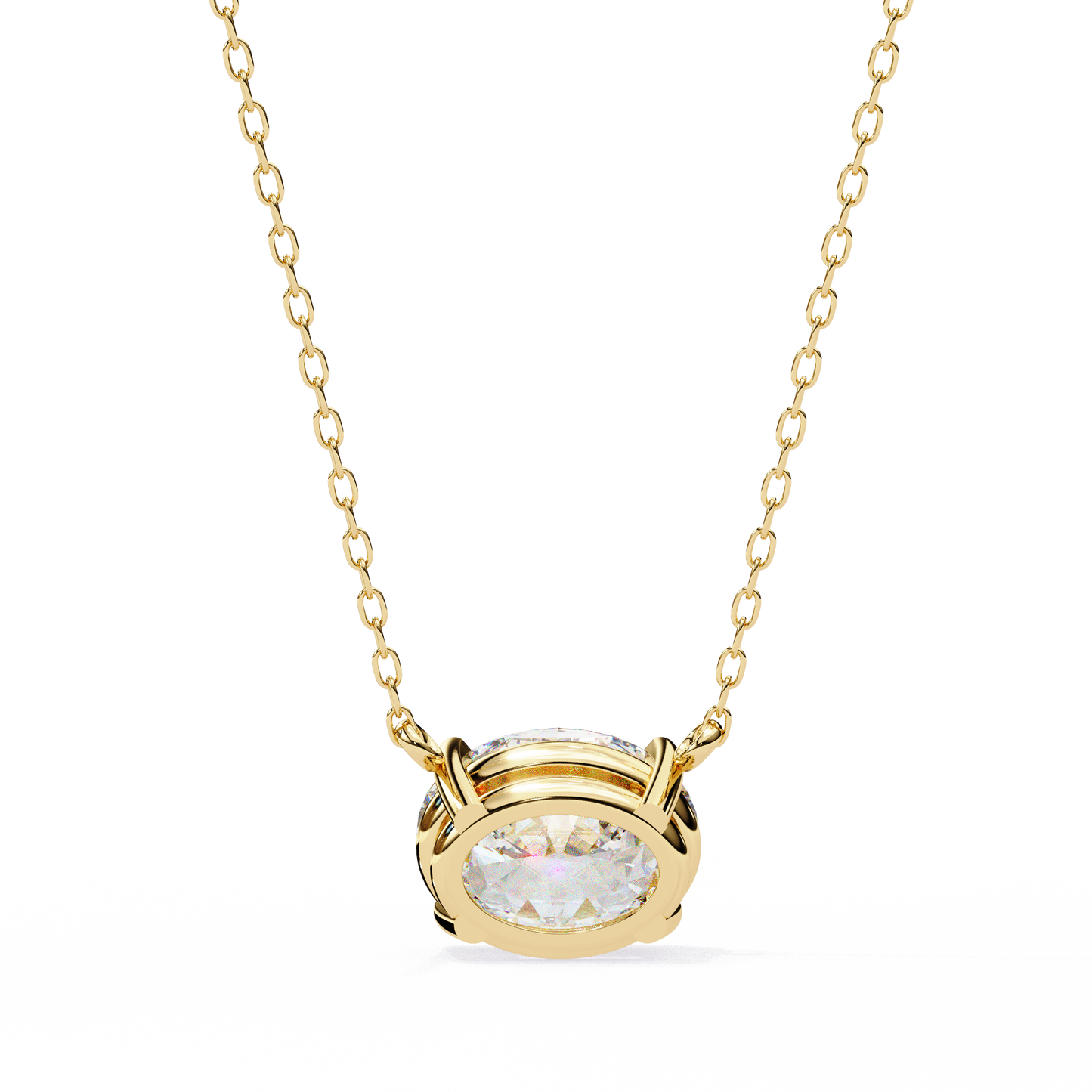 East-West Oval Solitaire Necklace | Modern Floating Pendant