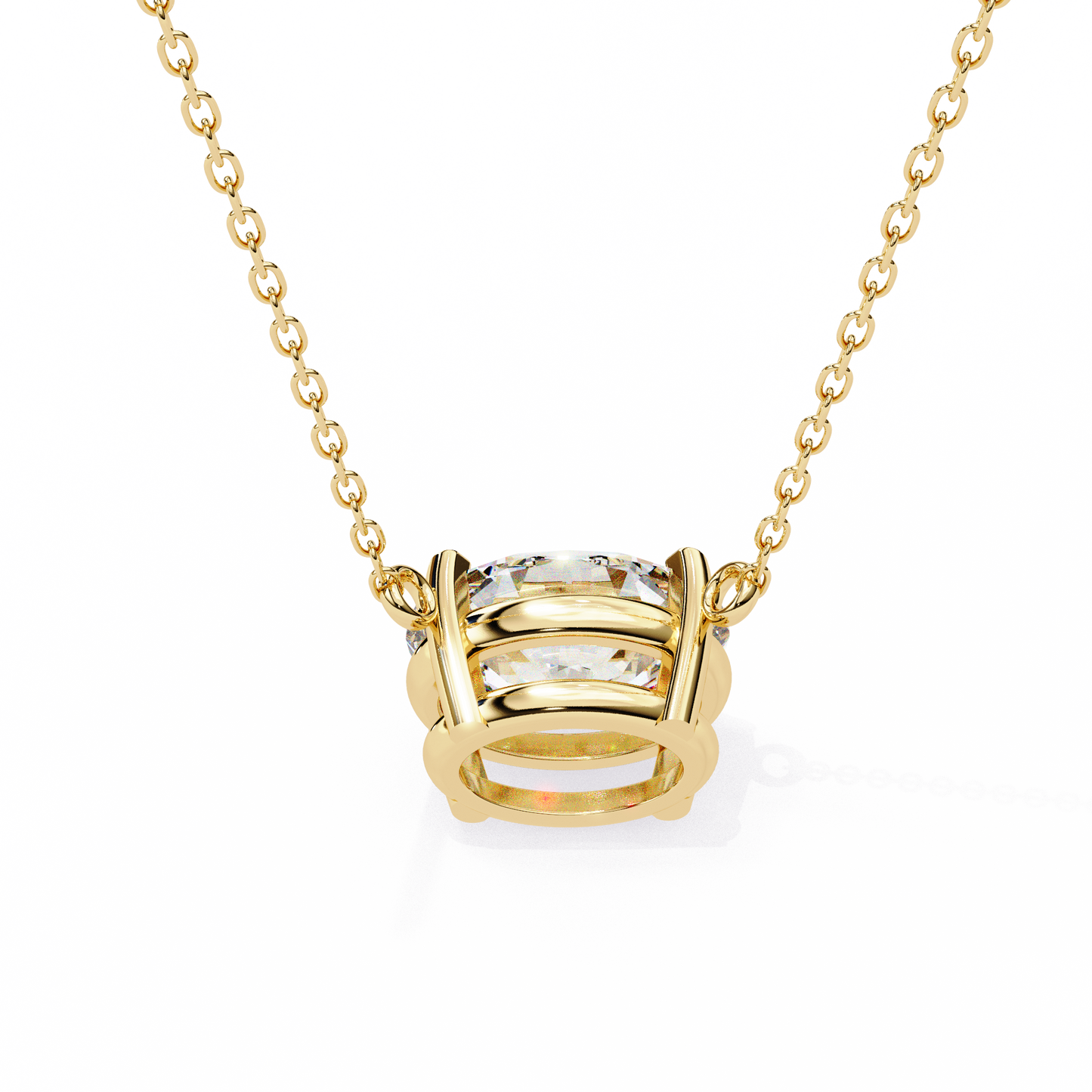 East-West Oval Solitaire Necklace | Modern Floating Pendant