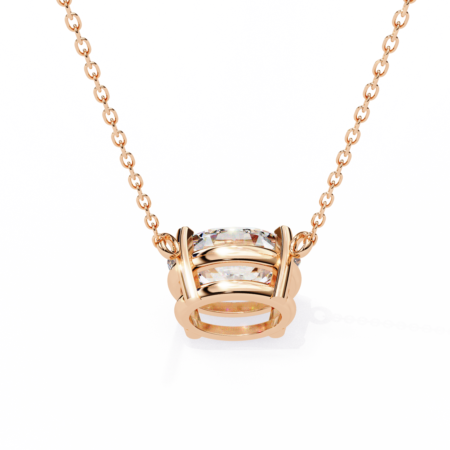 East-West Oval Solitaire Necklace | Modern Floating Pendant