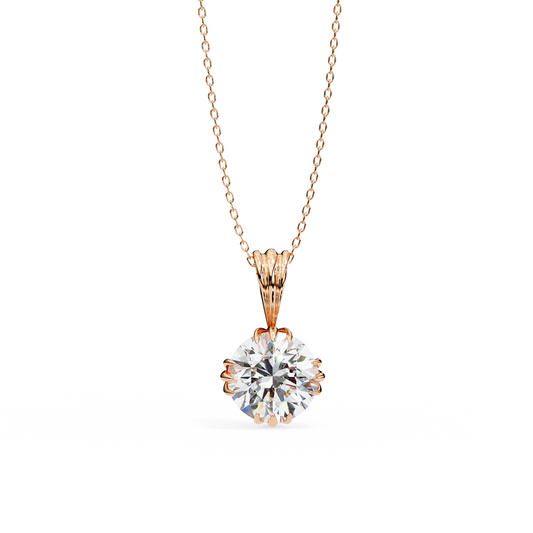 Crown Solitaire Necklace | 6-Prong Round Diamond Pendant