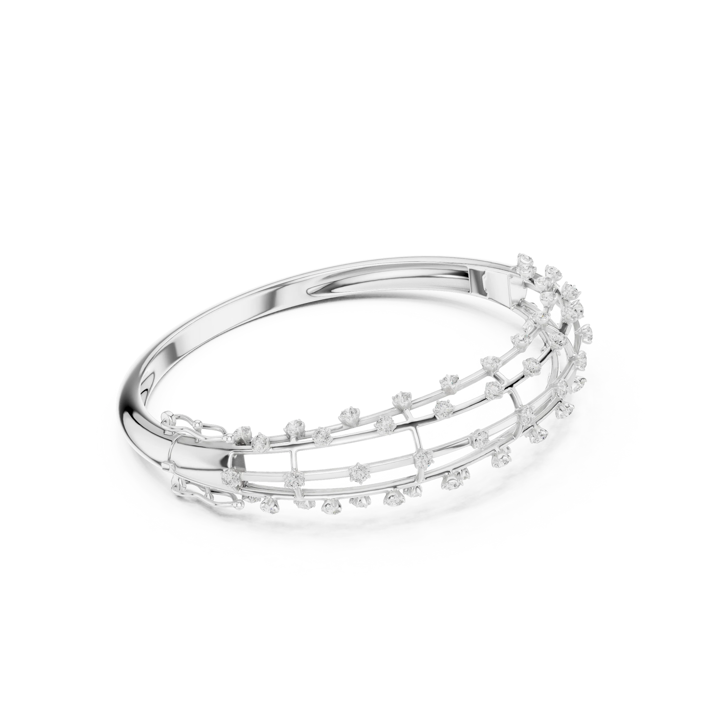 Multi-Row Diamond Cage Bangle Bracelet