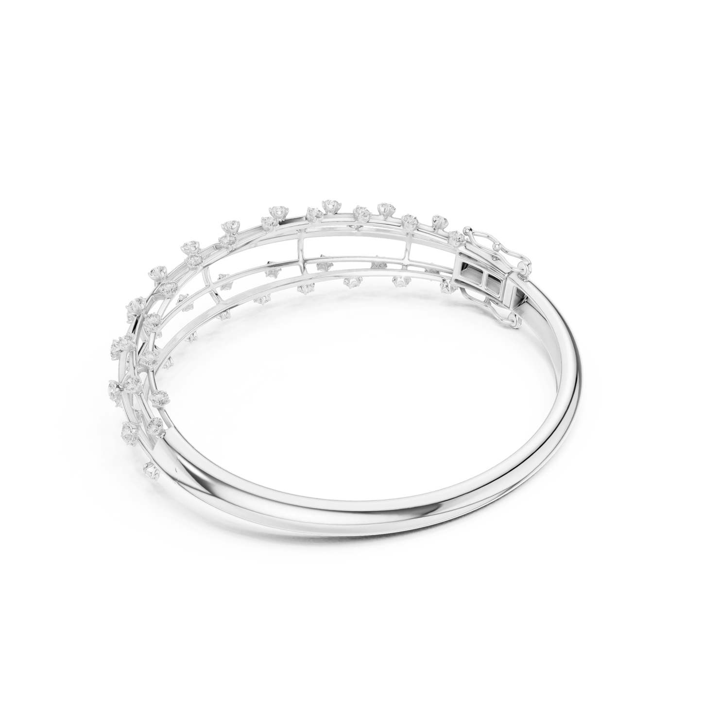 Multi-Row Diamond Cage Bangle Bracelet