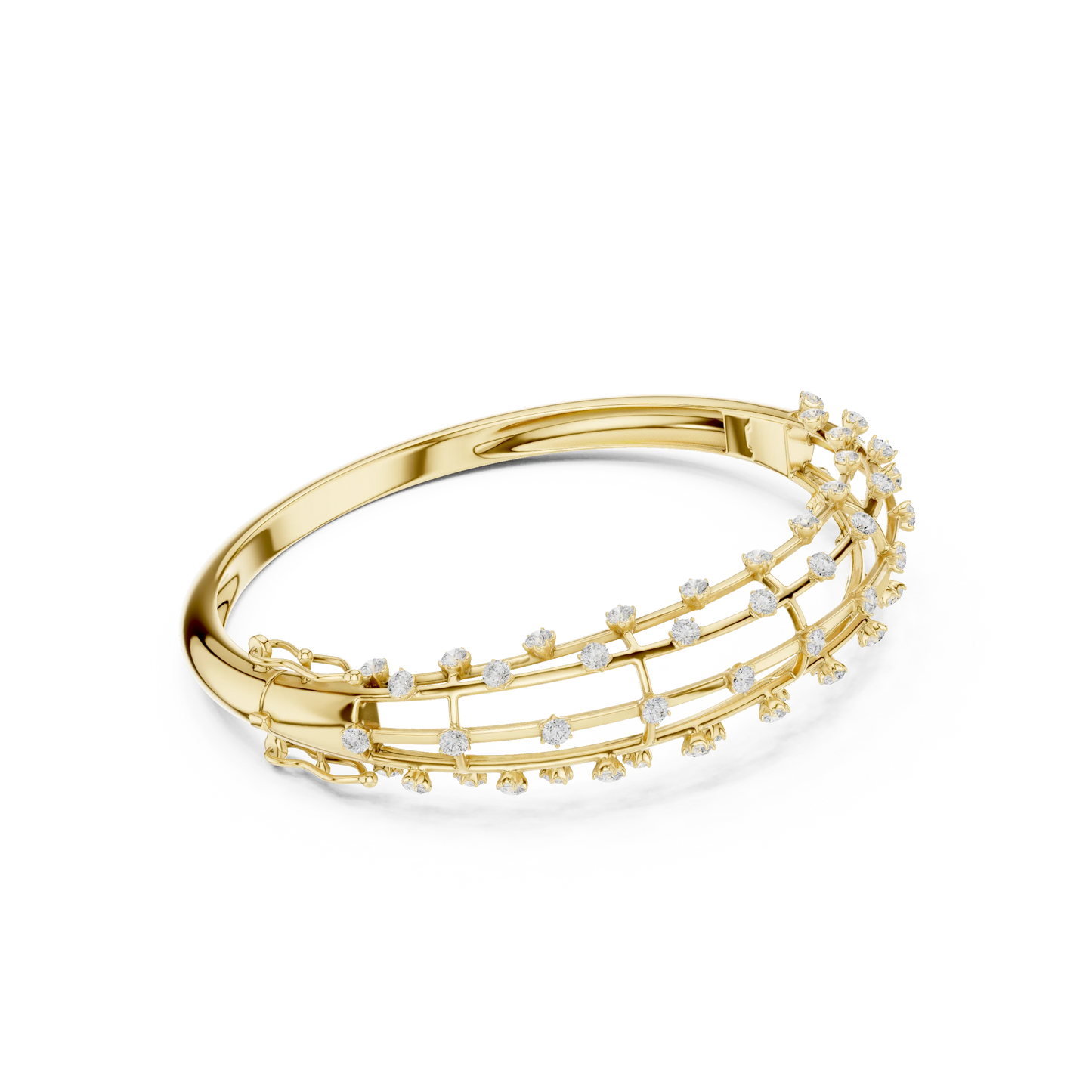 Multi-Row Diamond Cage Bangle Bracelet