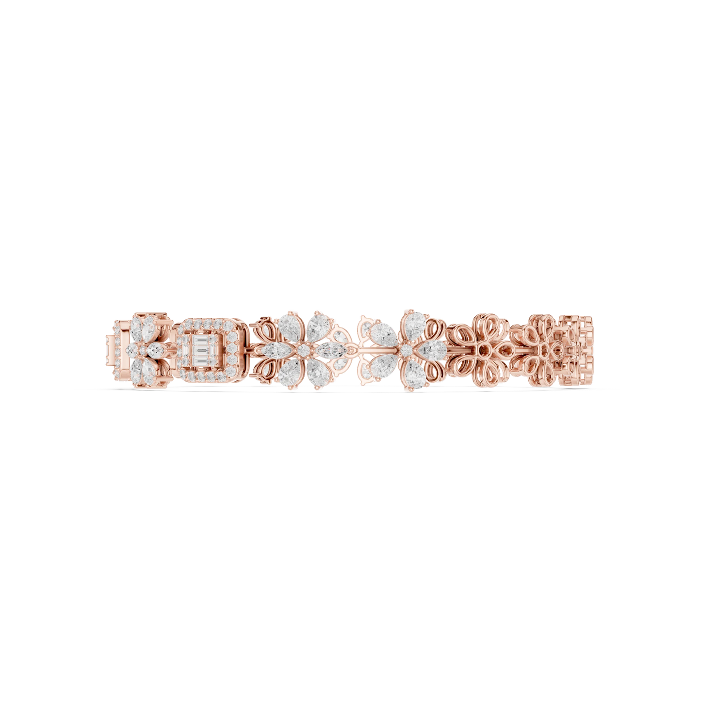 Floral and Baguette Cluster Diamond Tennis Bracelet