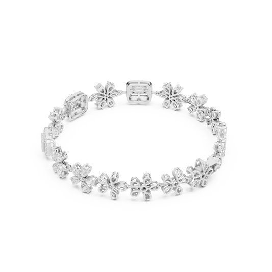 Floral and Baguette Cluster Diamond Tennis Bracelet