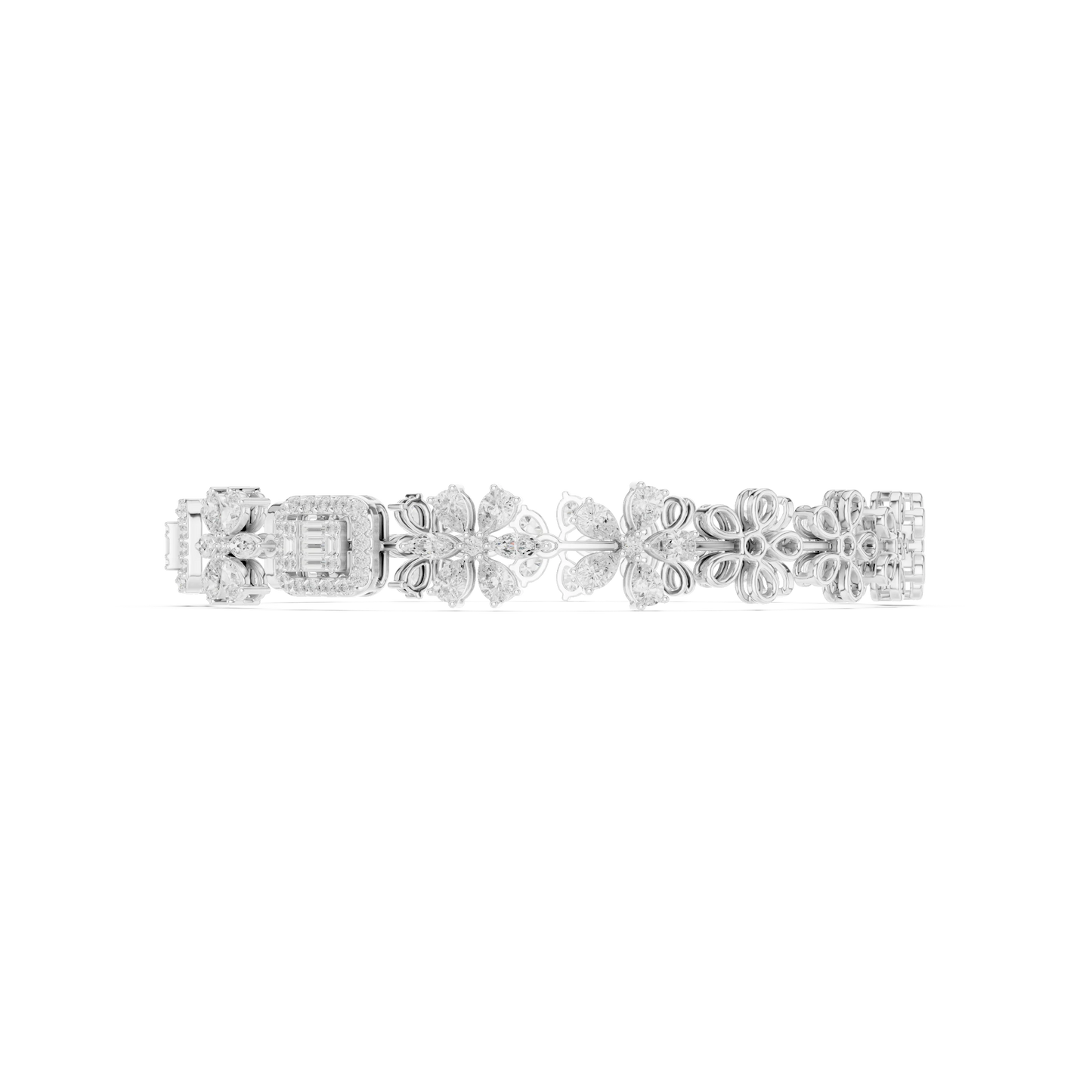 Floral and Baguette Cluster Diamond Tennis Bracelet
