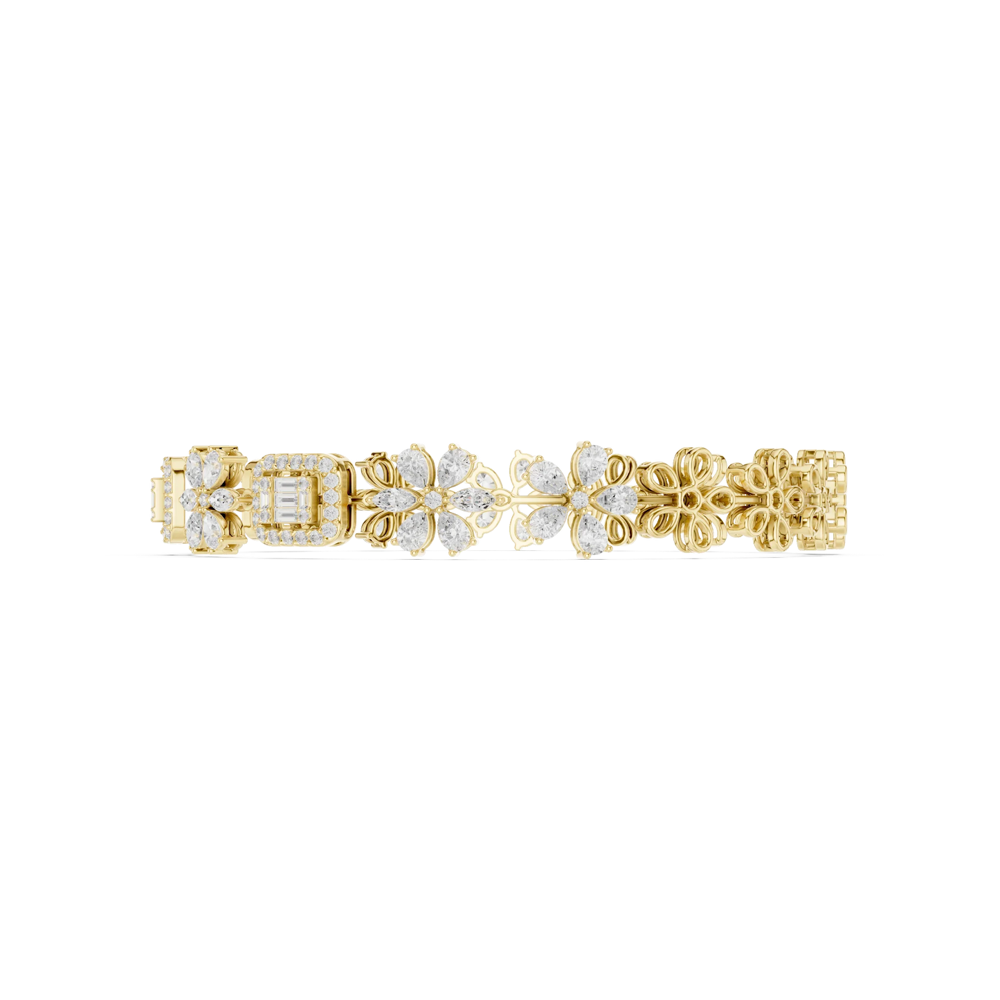 Floral and Baguette Cluster Diamond Tennis Bracelet
