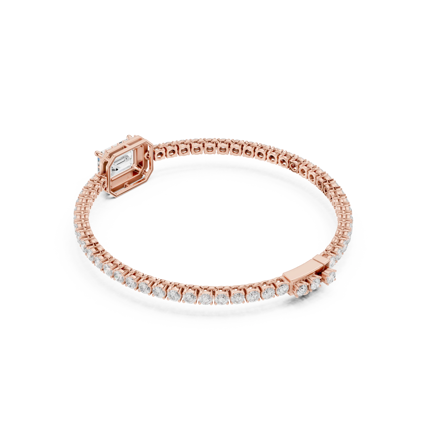 Emerald Cut Halo Diamond Tennis Bracelet