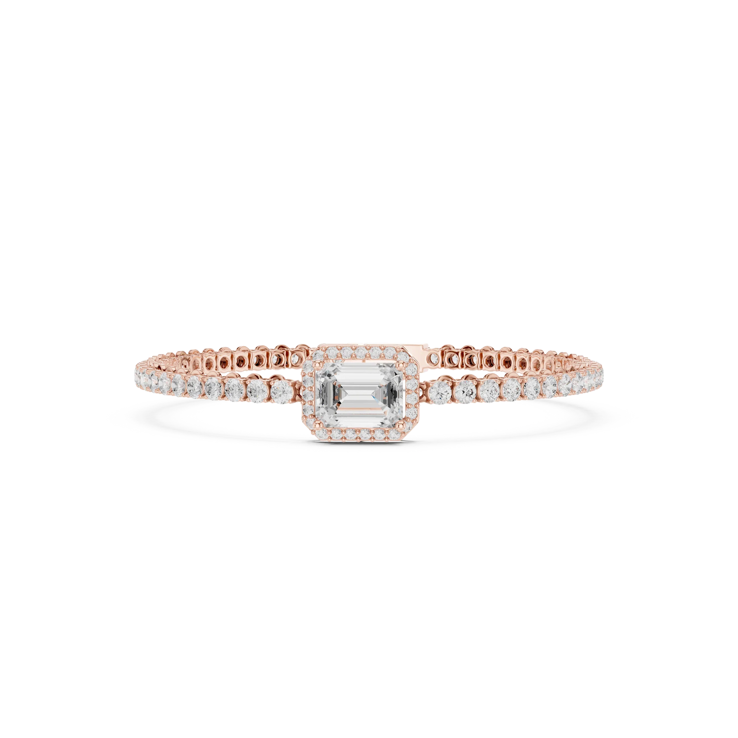 Emerald Cut Halo Diamond Tennis Bracelet