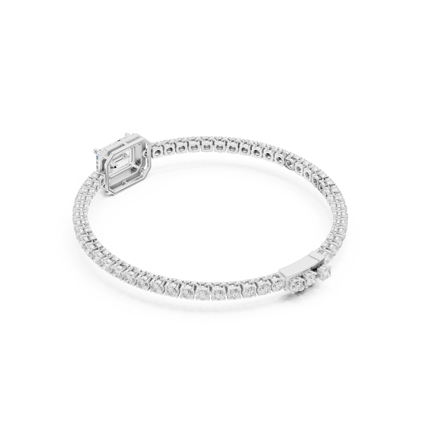 Emerald Cut Halo Diamond Tennis Bracelet