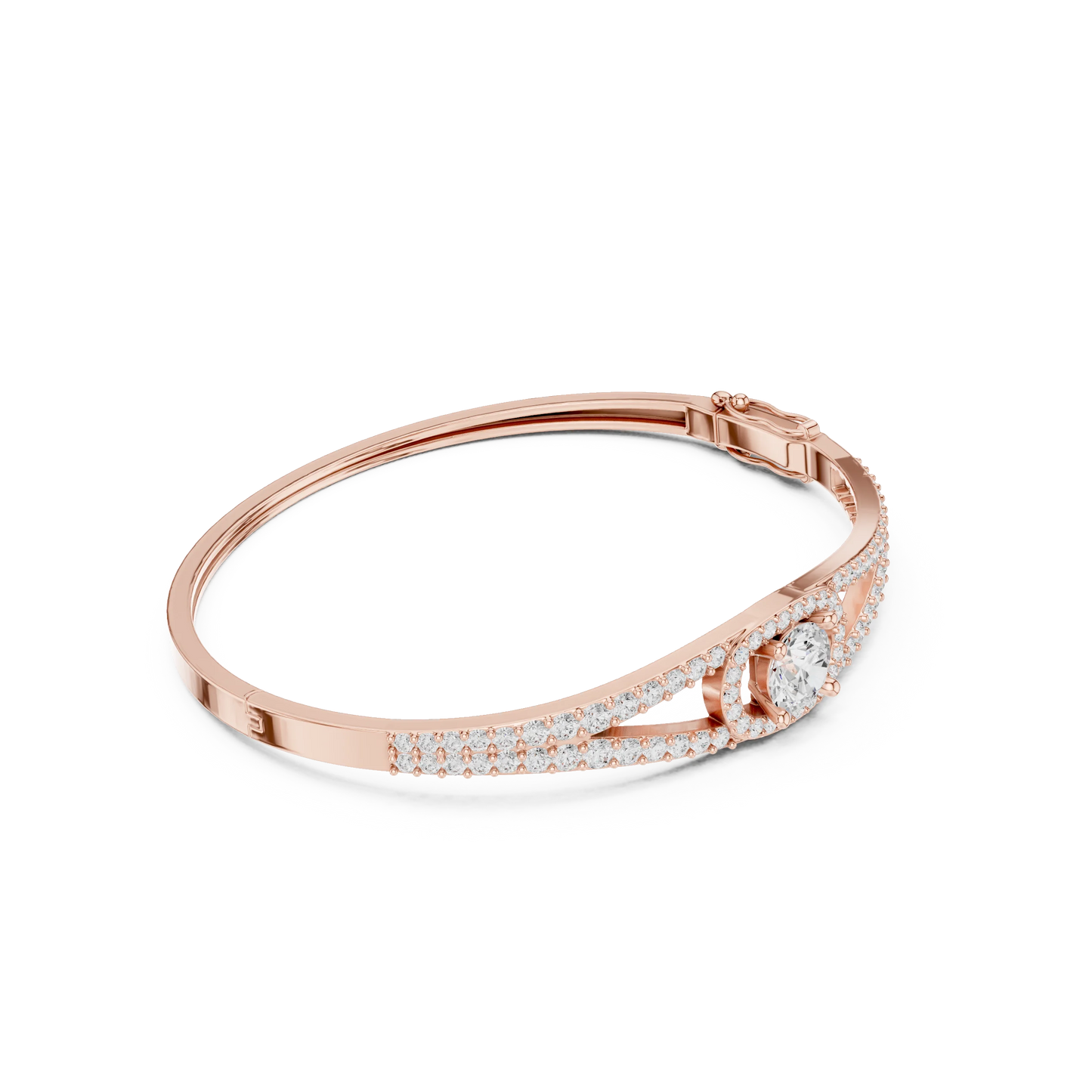 Round Diamond Halo Split Shank Bangle Bracelet