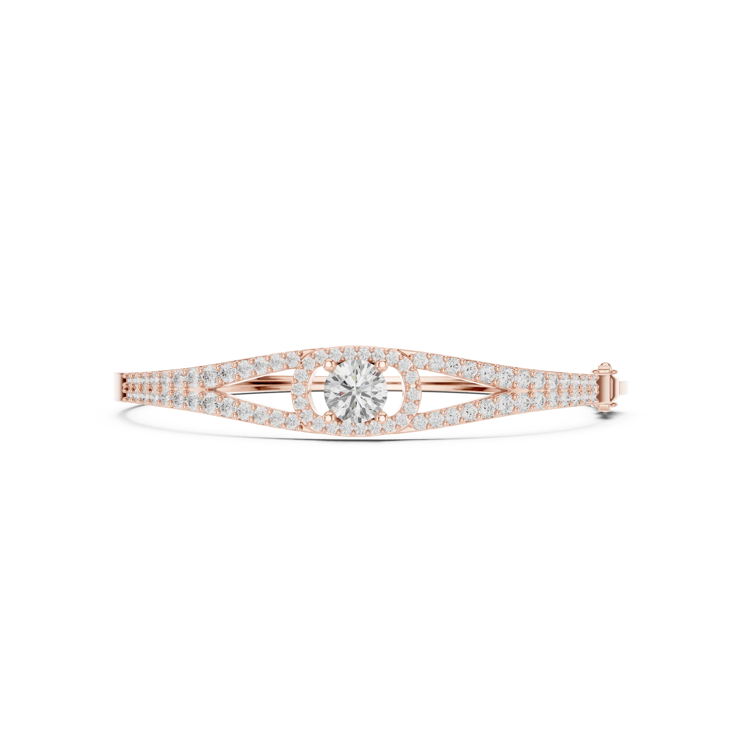 Round Diamond Halo Split Shank Bangle Bracelet