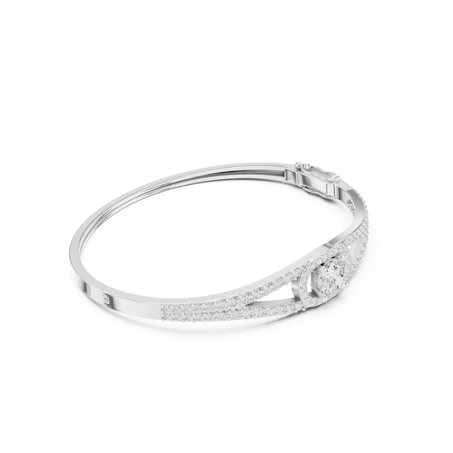 Round Diamond Halo Split Shank Bangle Bracelet