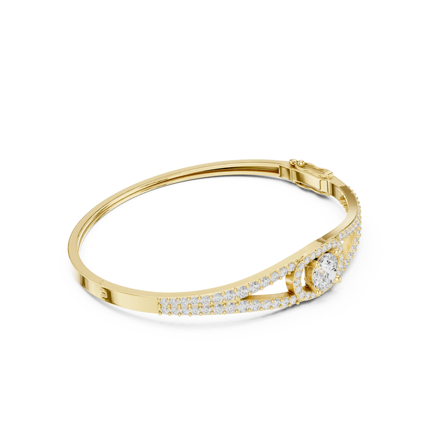 Round Diamond Halo Split Shank Bangle Bracelet