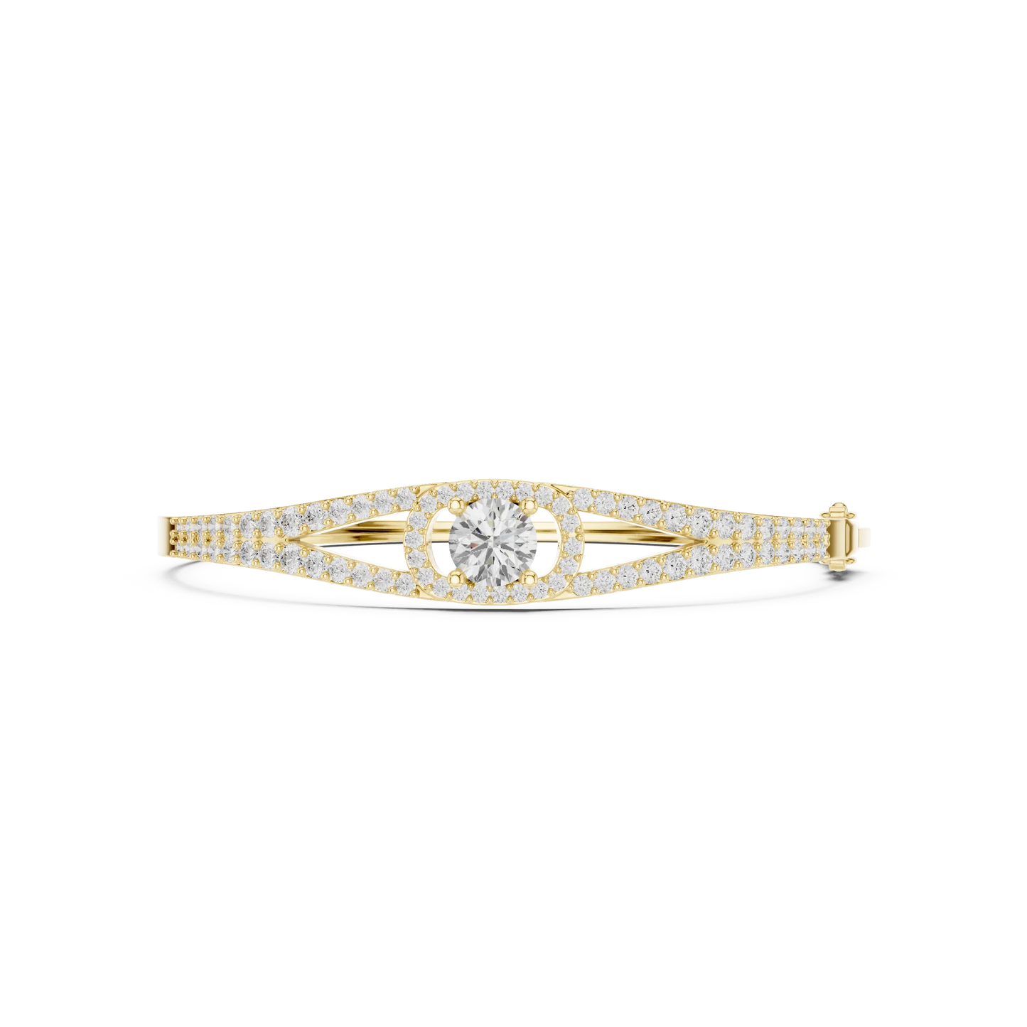 Round Diamond Halo Split Shank Bangle Bracelet
