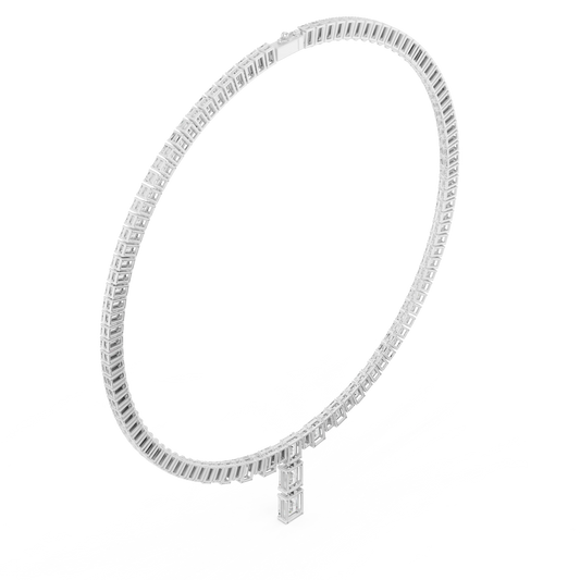 Emerald Cut Diamond Drop Tennis Necklace