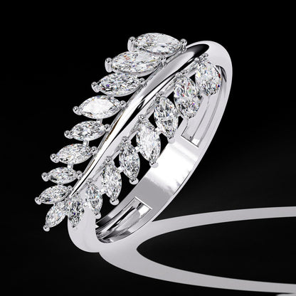 Diamond Feather Ring | Elegant Marquise Statement Band